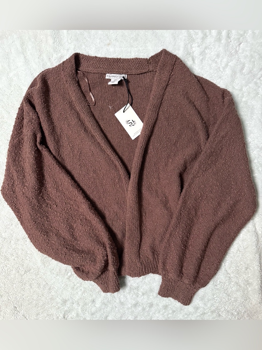 NWT- SINCERELY JULES textured Open-Front Brown Sweater Cardigan